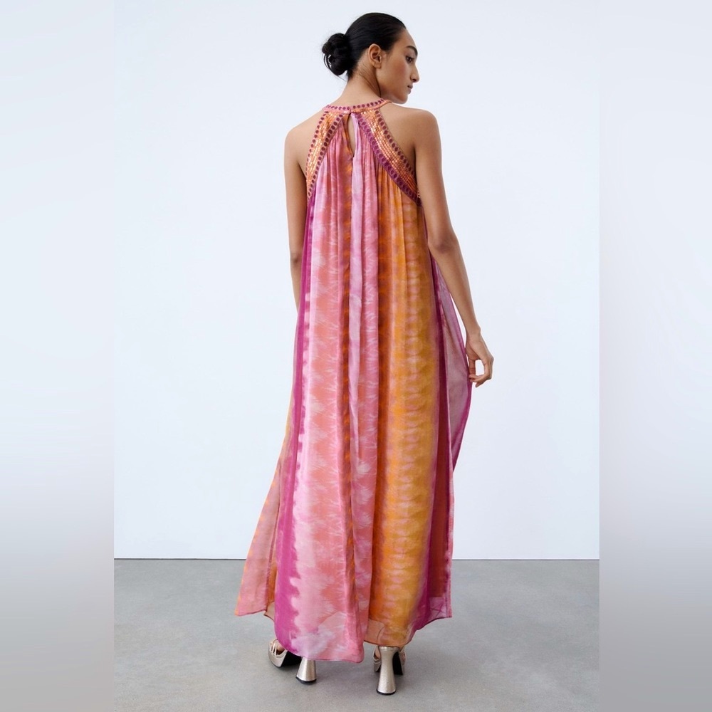 Zara chiffon SEQUIN beaded embellished TIE-DYE maxi DRESS sz.S - Picture 4 of 17